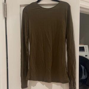 Zara Olive Green Long Sleeve Crew Neck Top